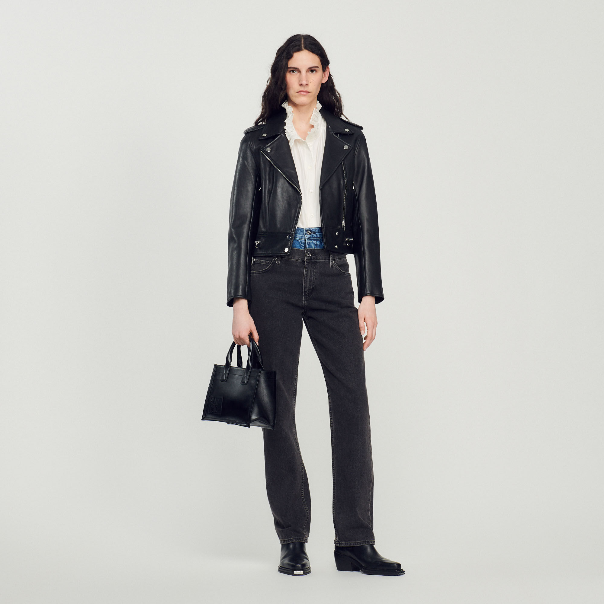 Sandro Leather jacket - female - Black - Woman-Jackets &amp; Blazers-L