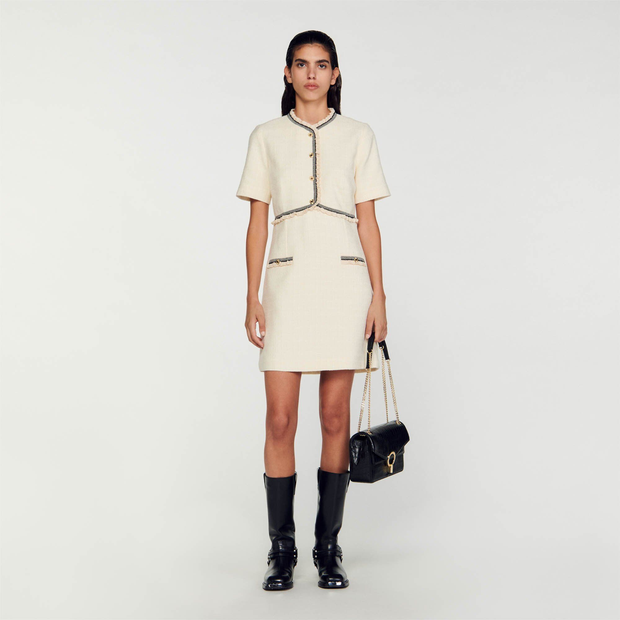 Sandro Short tweed dress - female - Ecru - Woman-Dresses-FR 40 / US 8