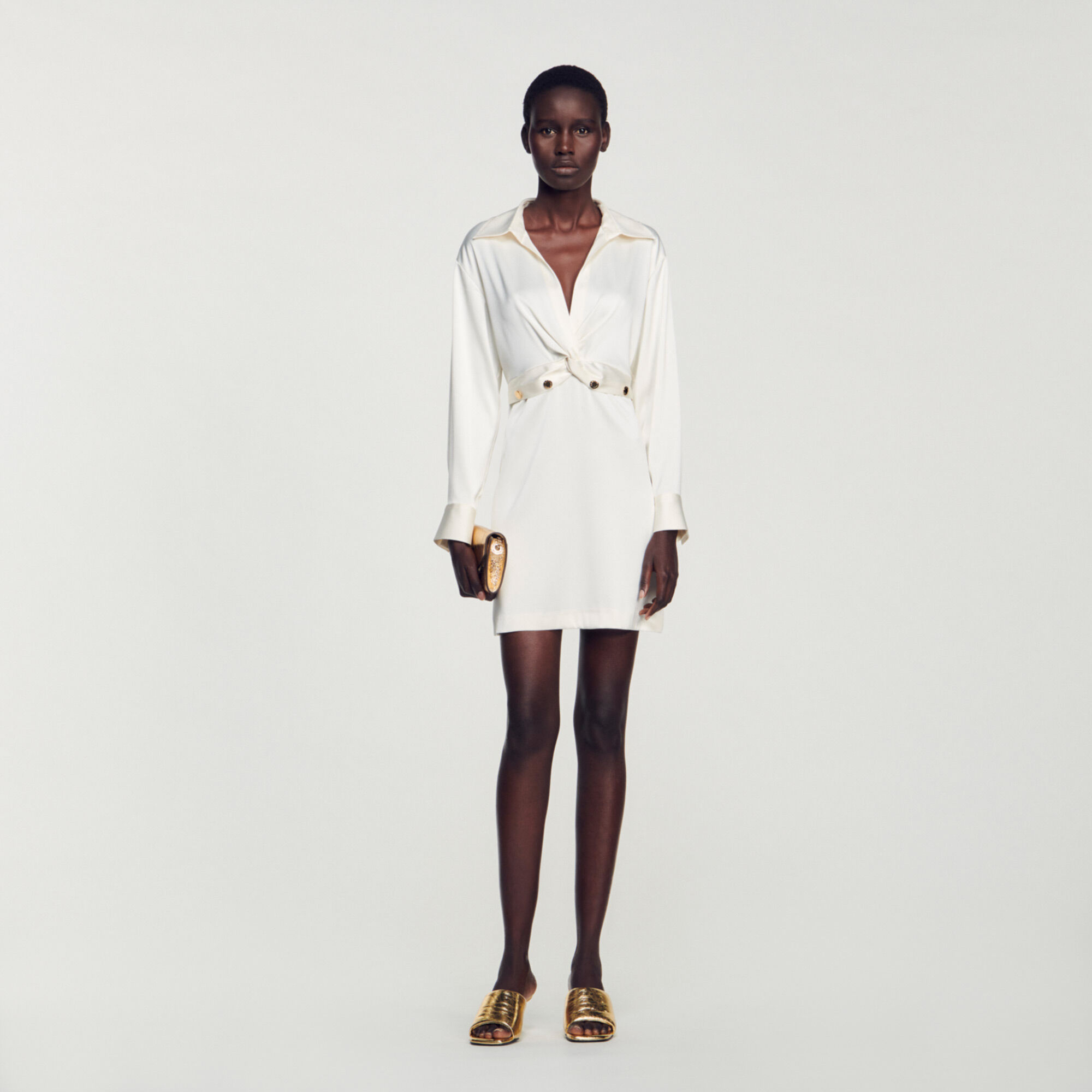 Sandro Short satin-effect dress - female - Beige - Woman-Dresses-M