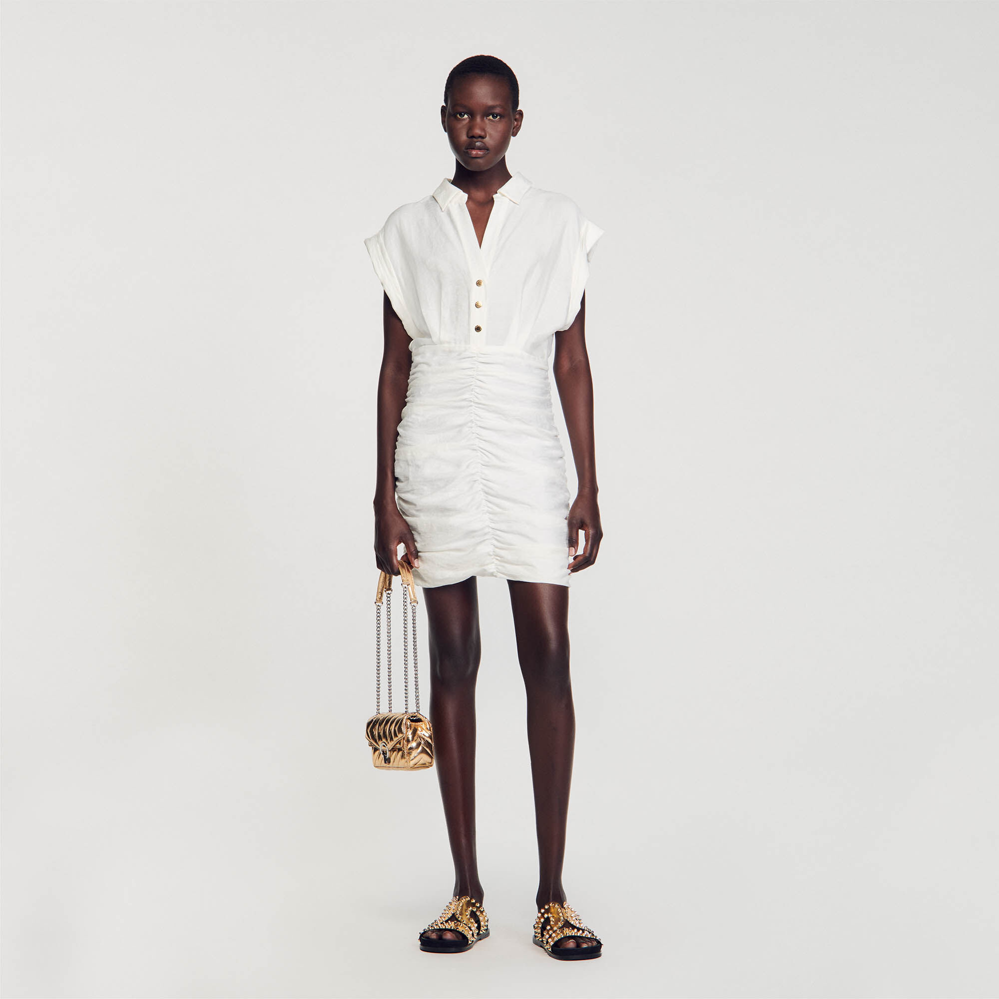 Sandro Short draped dress - female - white - Woman-Dresses-FR 42 / US 10