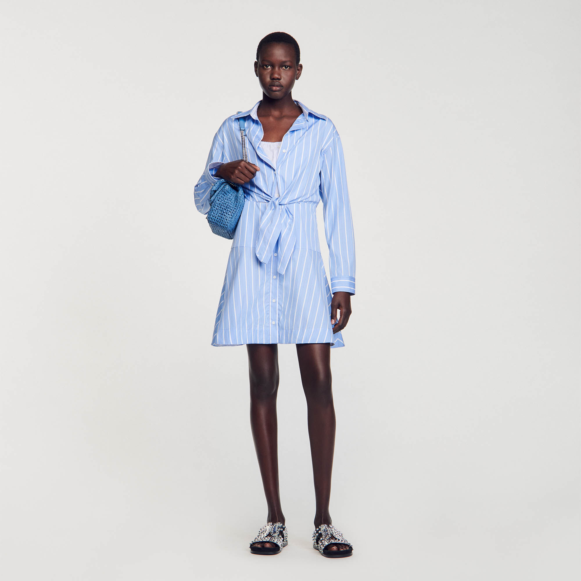 Sandro Striped tie-front shirt dress - female - Blu / White - Woman-Dresses-FR 36 / US 4