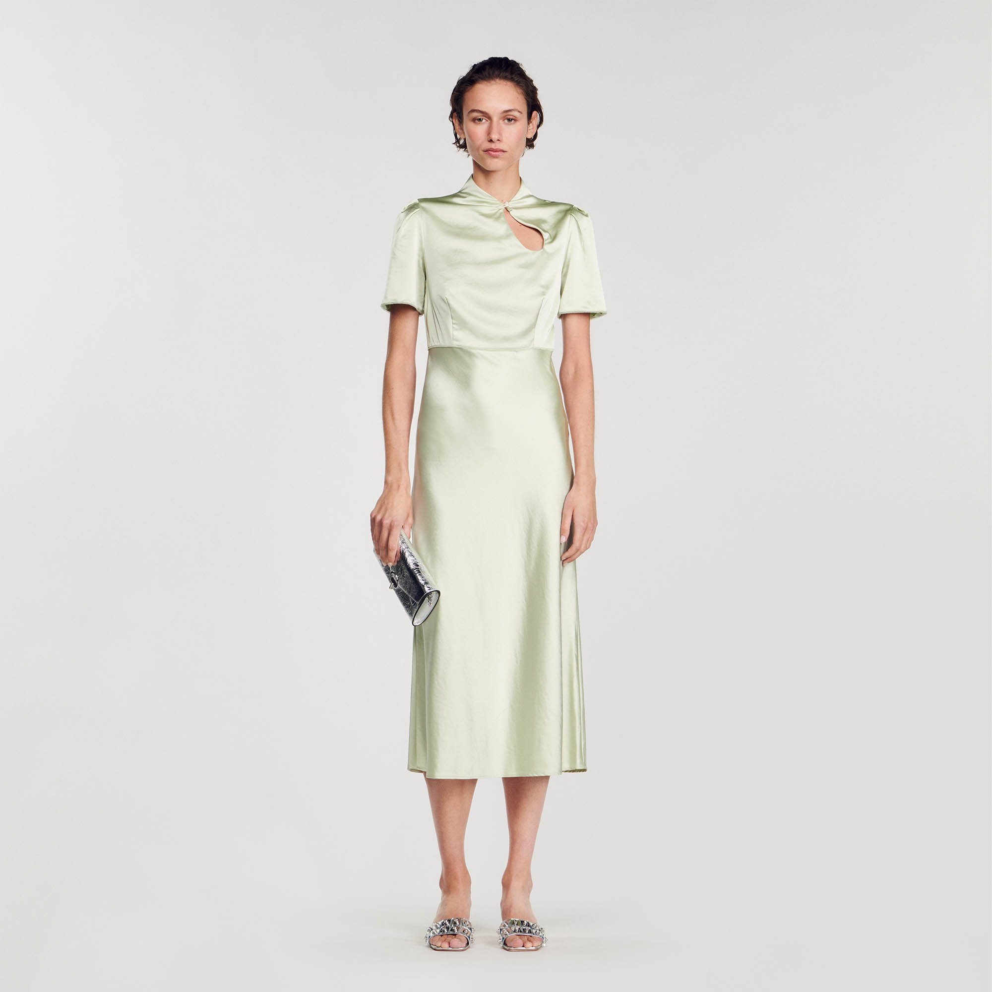 Sandro Satin-effect maxi dress - female - Almond Green - Woman-Dresses-S