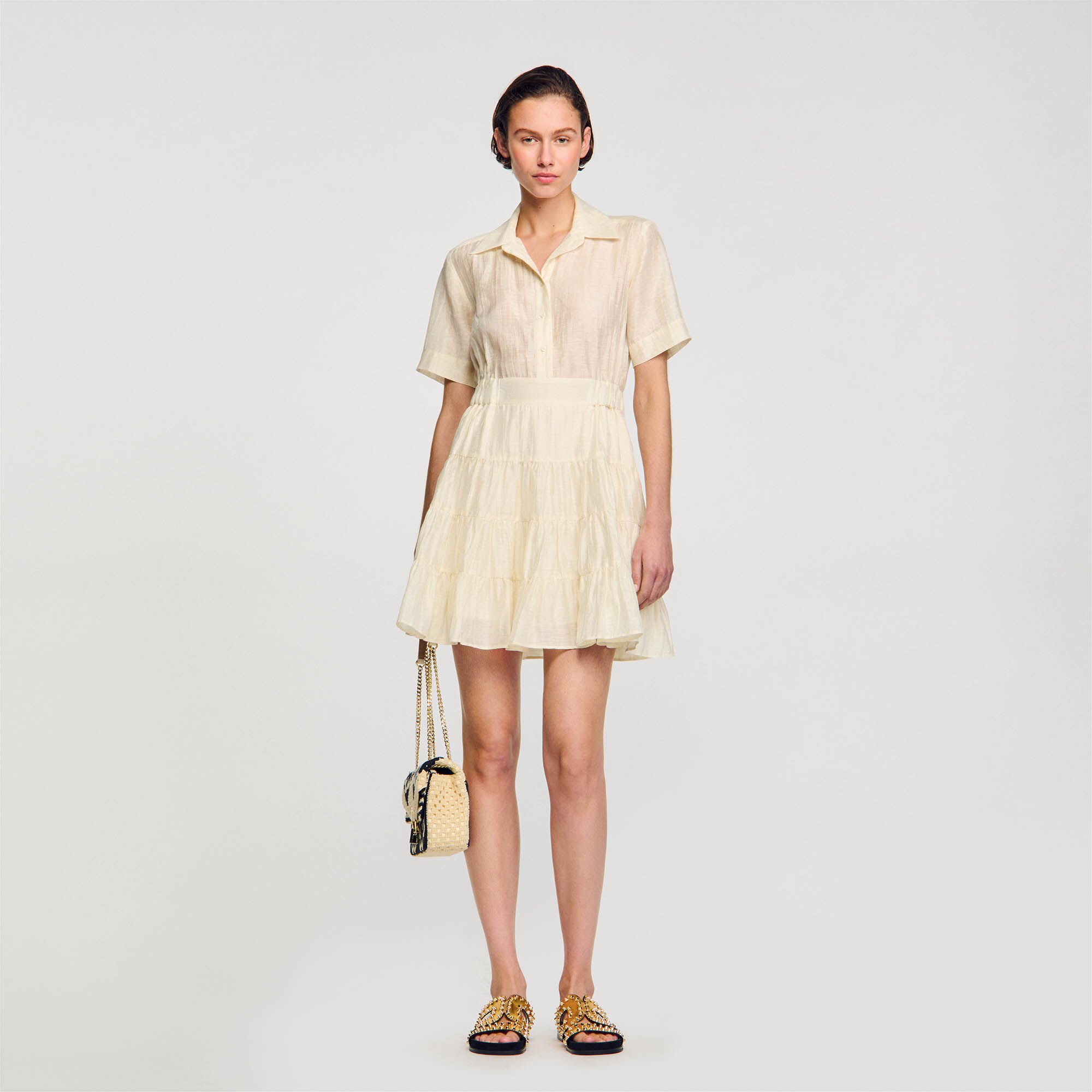 Sandro Short ruffled dress - female - Ecru - Woman-Dresses-FR 42 / US 10