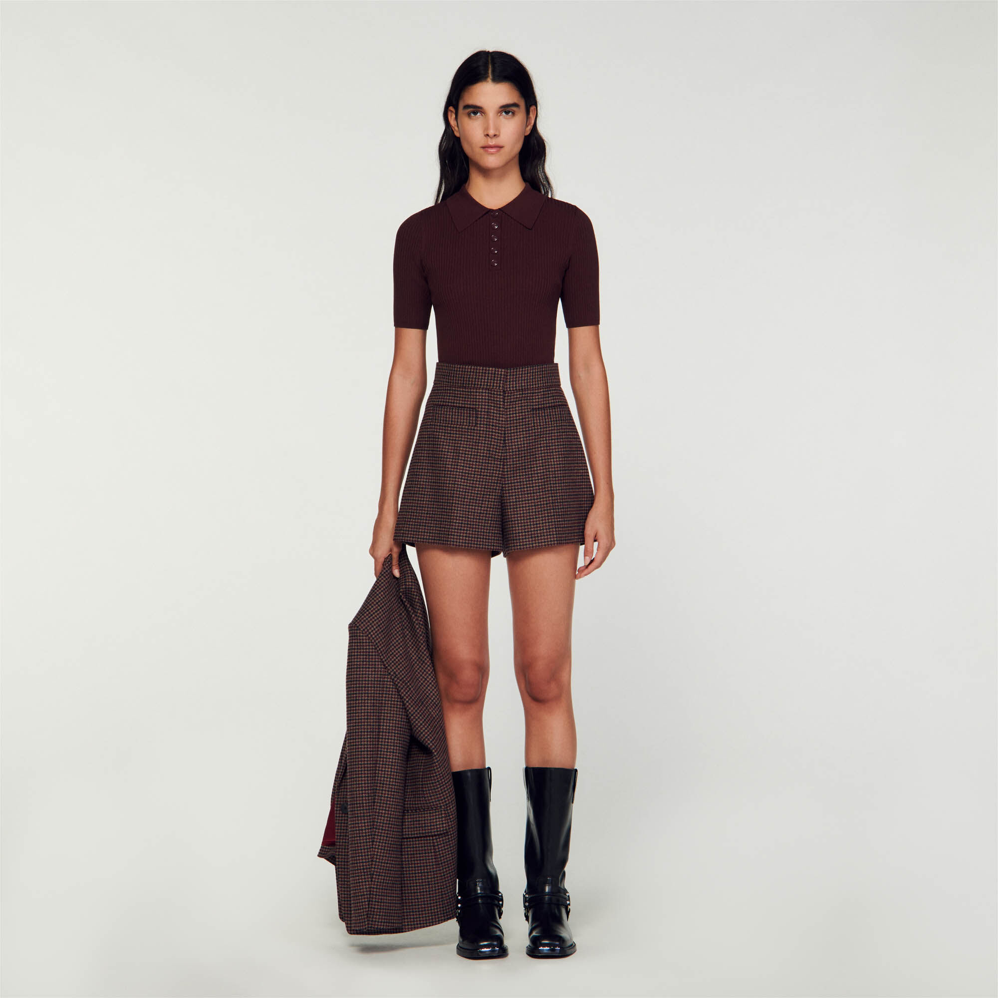 Sandro Short-sleeved polo neck sweater - female - Bordeaux - Woman-Sweaters &amp; Cardigans-XL