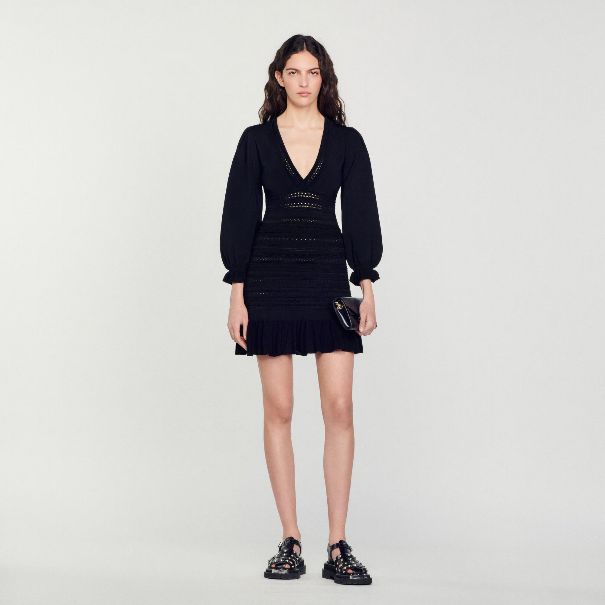 Sandro Short dress with ruffles - female - Black - Woman-Dresses-M