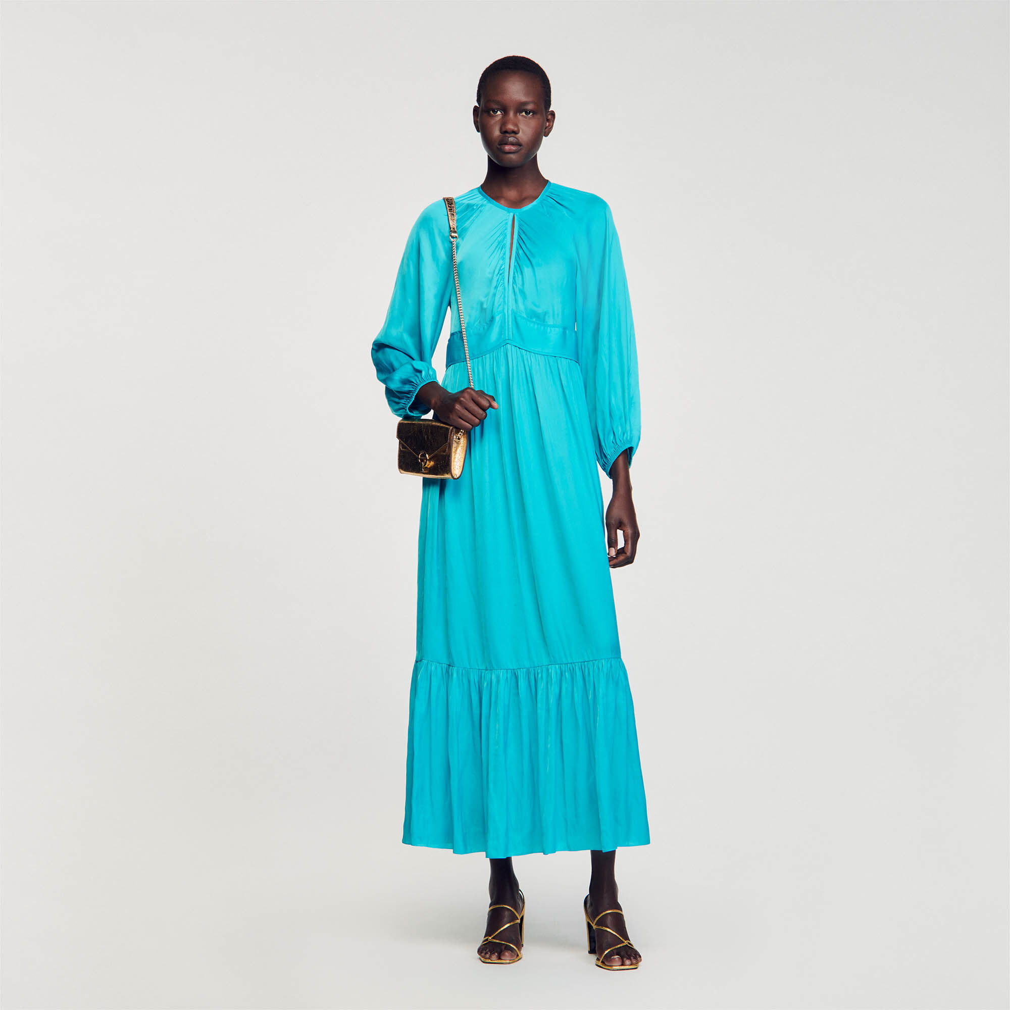 Sandro Satin-effect maxi dress - female - Turquoise - Woman-Dresses-FR 36 / US 4
