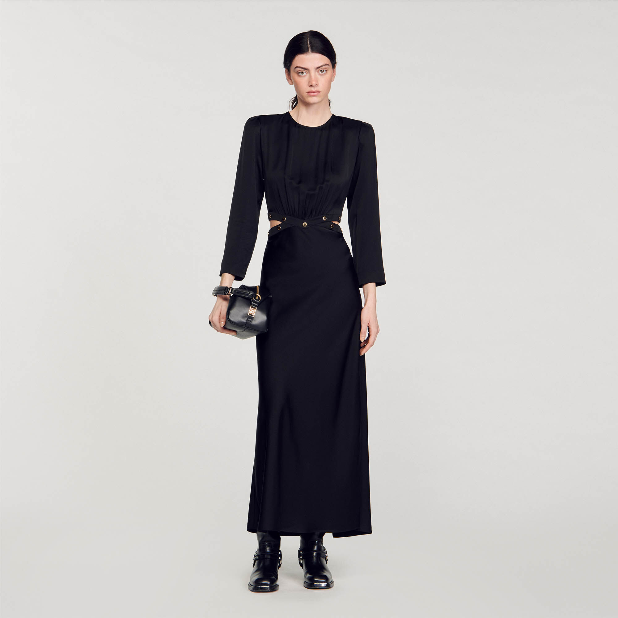 Sandro Satin-finish maxi dress - female - Black - Woman-Dresses-FR 38 / US 6
