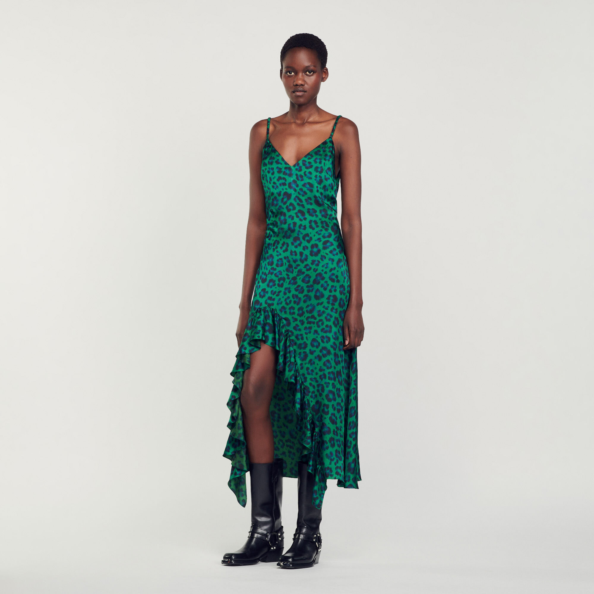 Sandro Leopard print slit dress - female - Green - Woman-Dresses-FR 36 / US 4