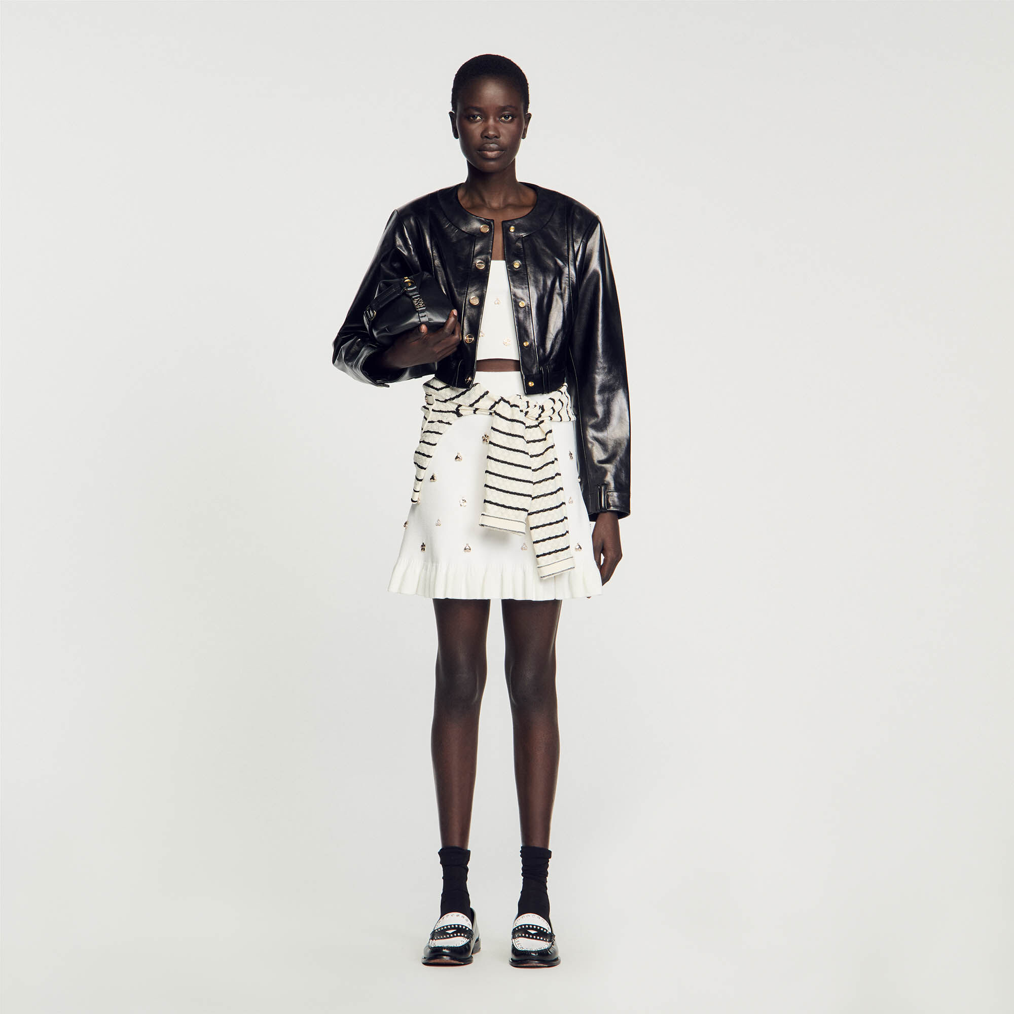 Sandro Leather jacket - female - Black - Woman-Jackets &amp; Blazers-XL