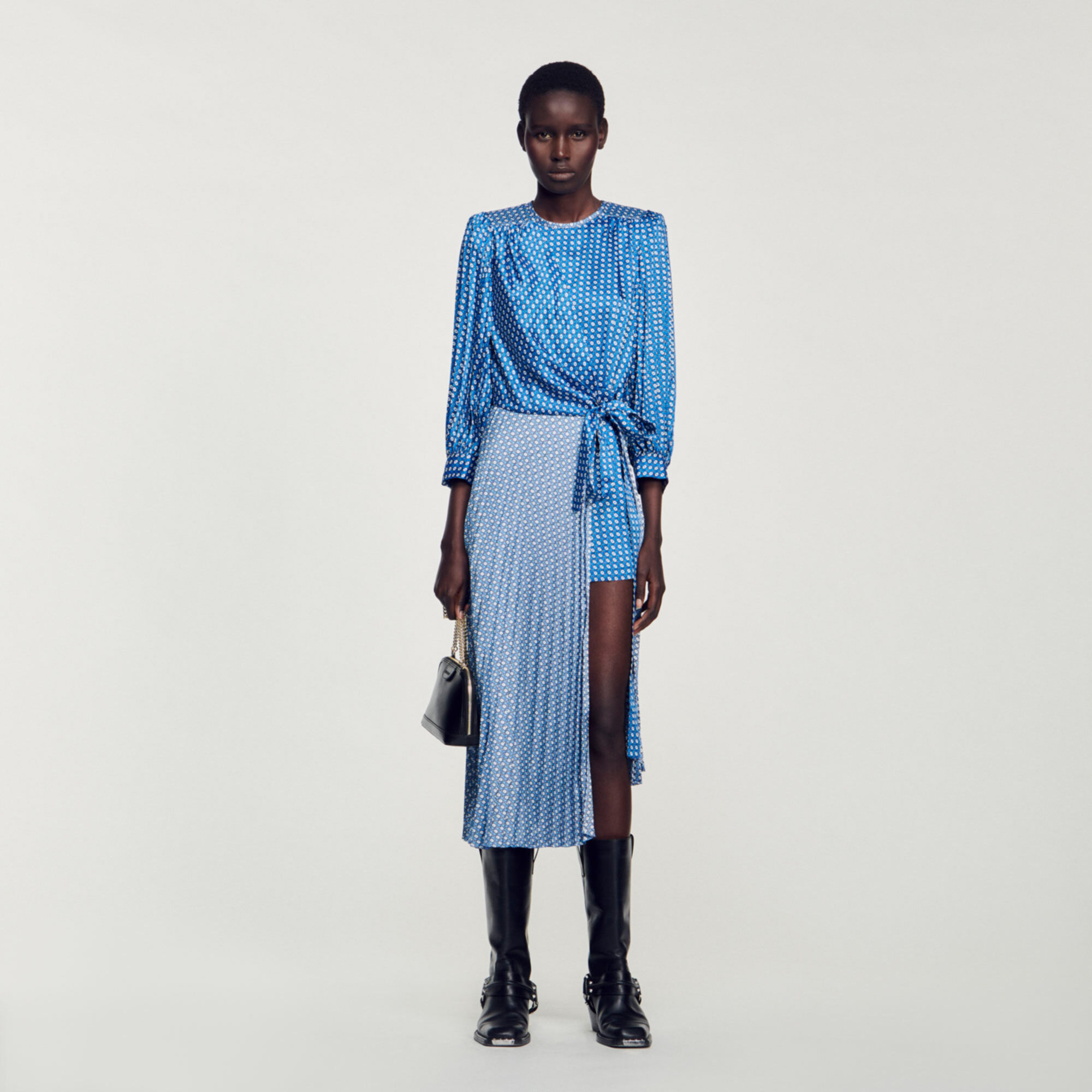 Sandro Long tie-print dress - female - Blue - Woman-Dresses-FR 36 / US 4