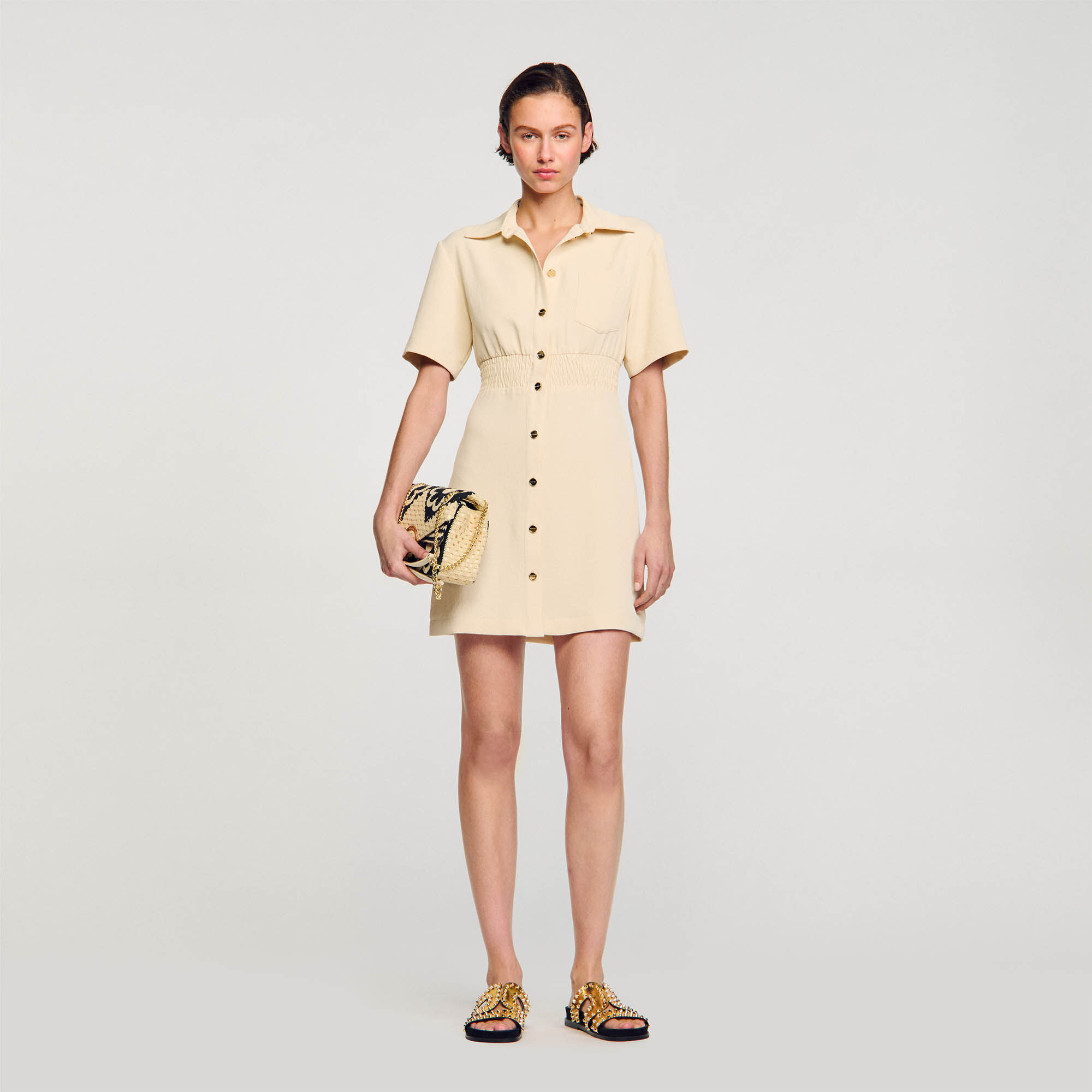 Sandro Short button-up dress - female - Beige - Woman-Dresses-FR 34 / US 2