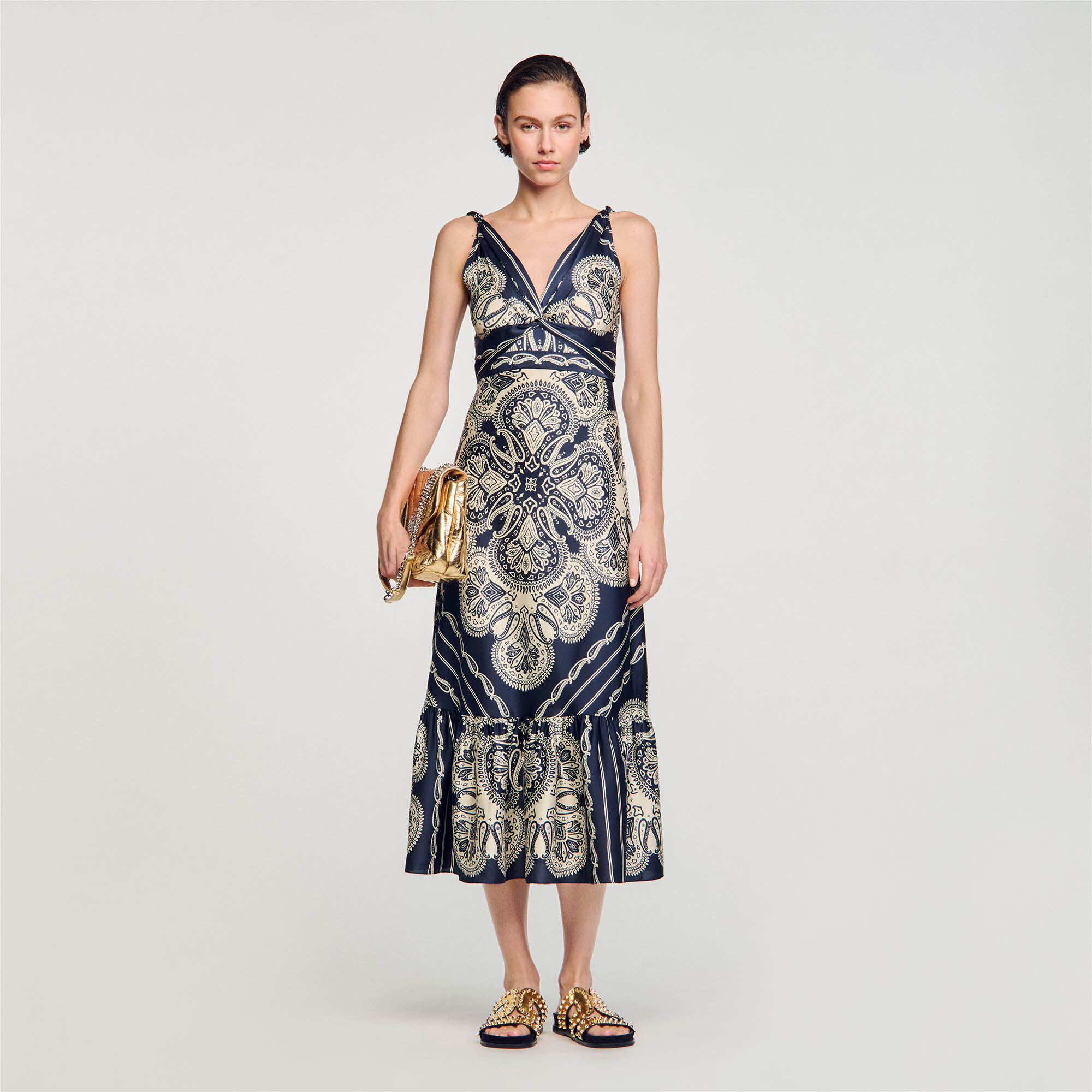 Sandro Patterned maxi dress - female - Deep blu / beige - Woman-Dresses-FR 36 / US 4