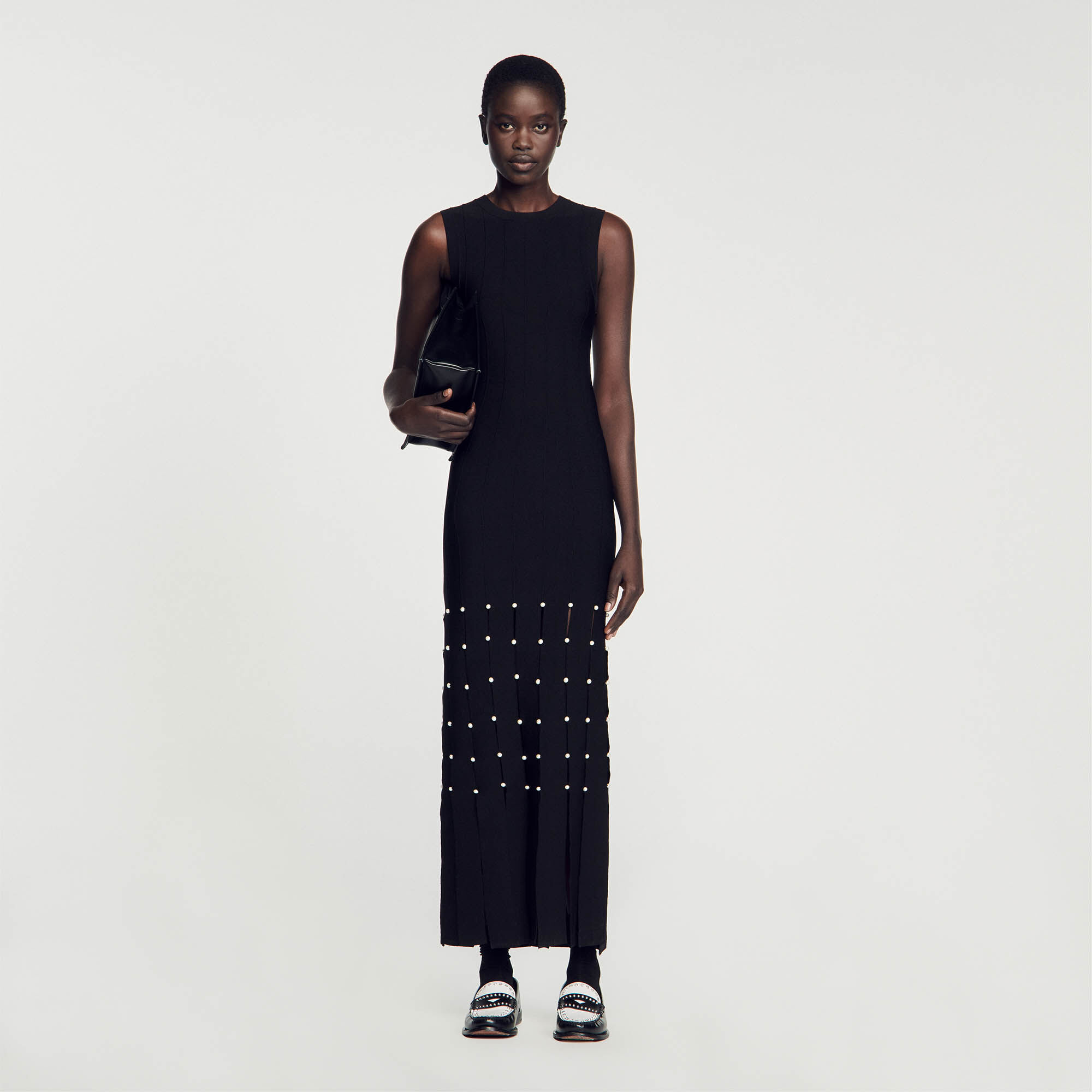 Sandro Fringed maxi dress - female - Black - Woman-Dresses-FR 36 / US 4