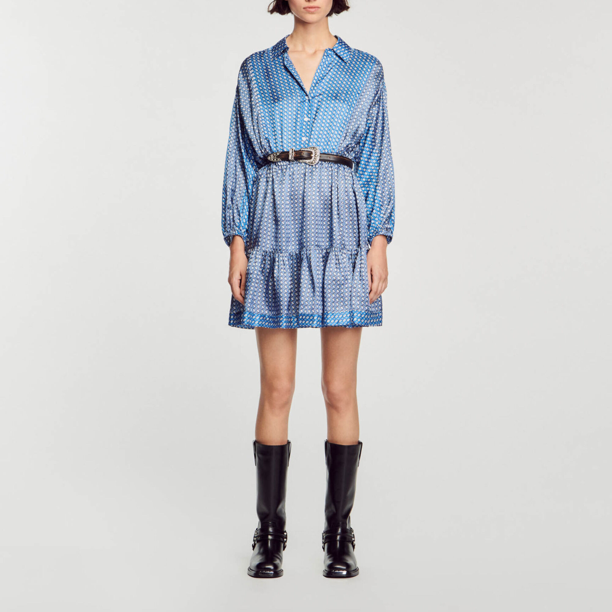 Sandro Short tie-print dress - female - Blue - Woman-Dresses-FR 36 / US 4