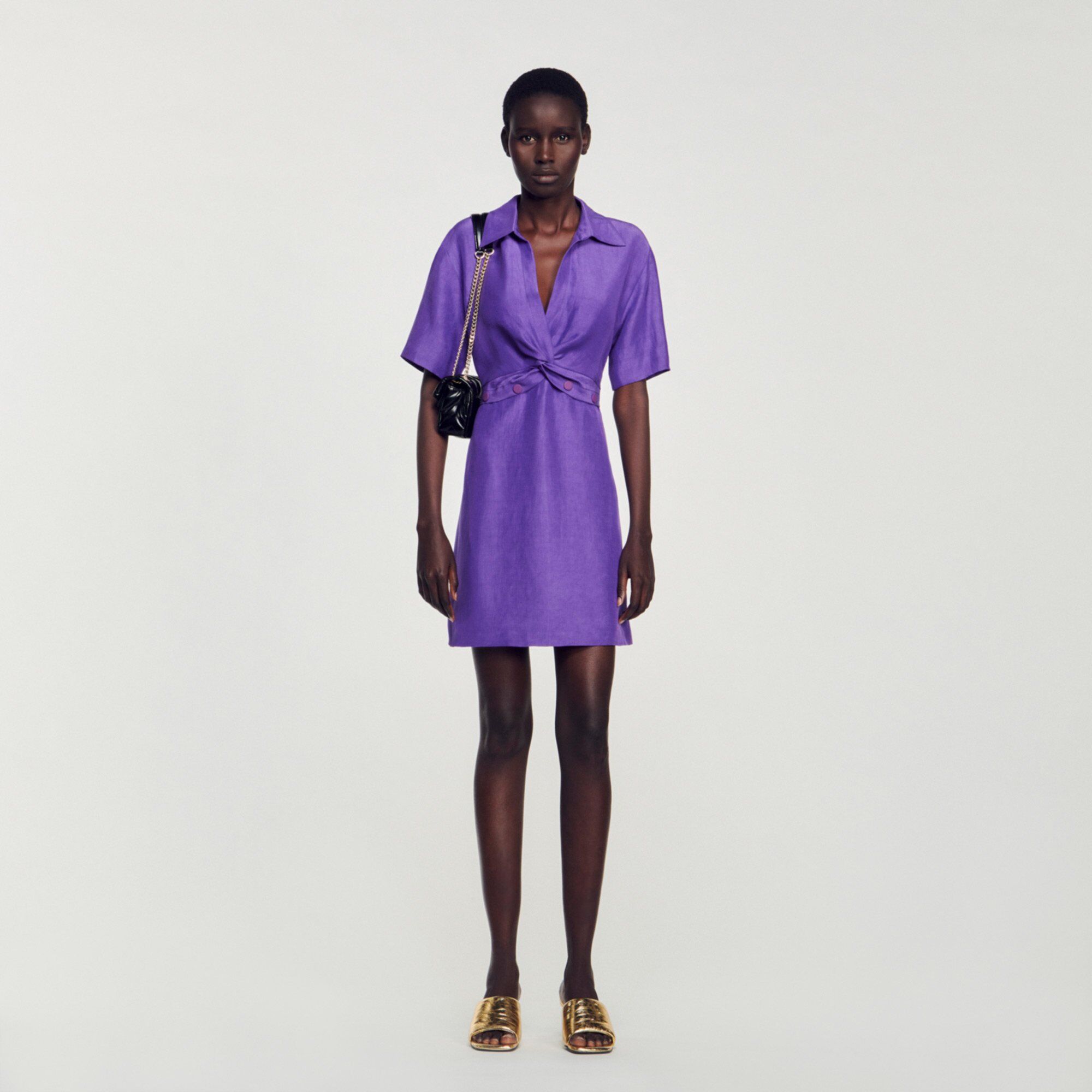 Sandro Short dress with shirt collar - female - Purple - Woman-Dresses-L