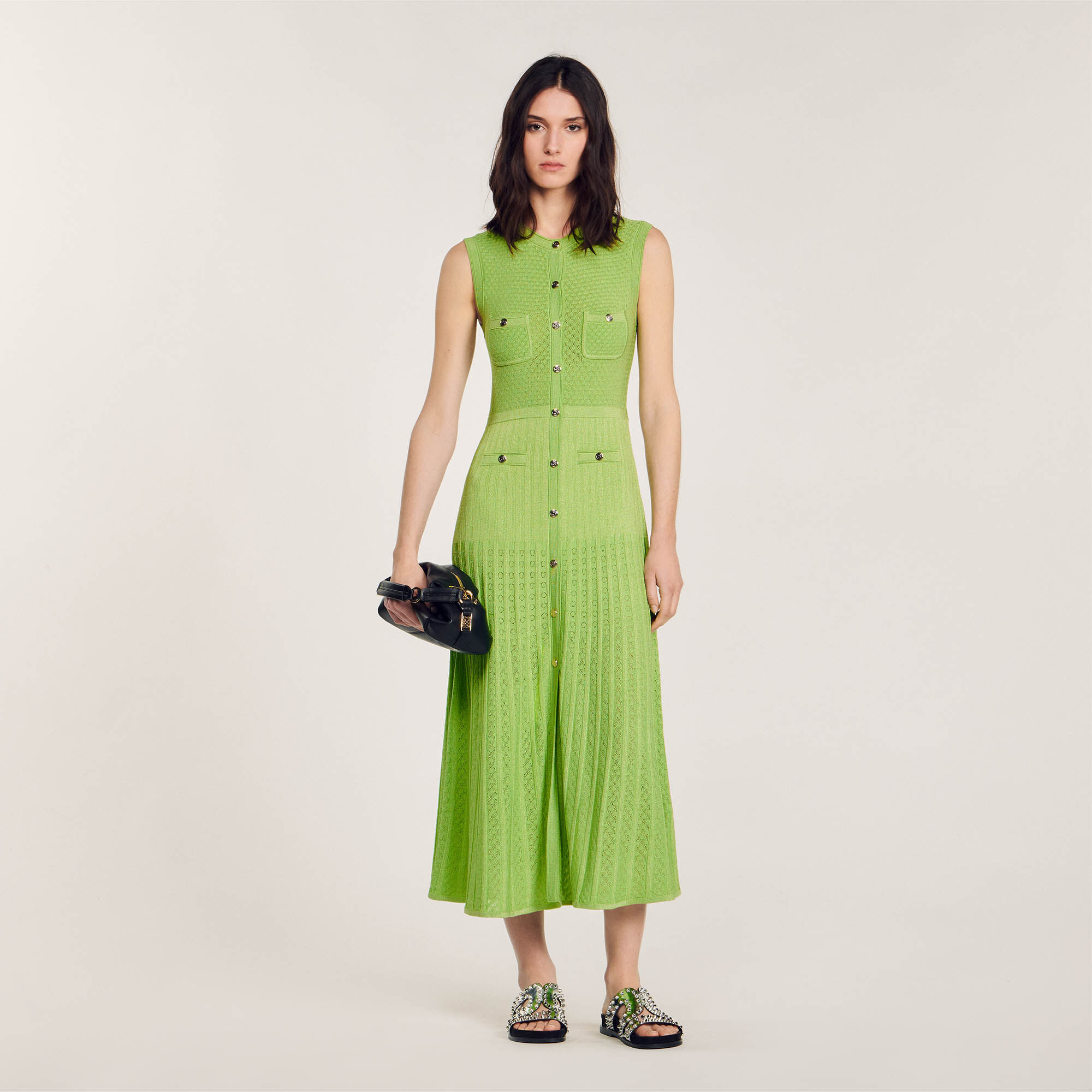 Sandro Knit midi dress - female - Olive Green - Woman-Dresses-FR 36 / US 4