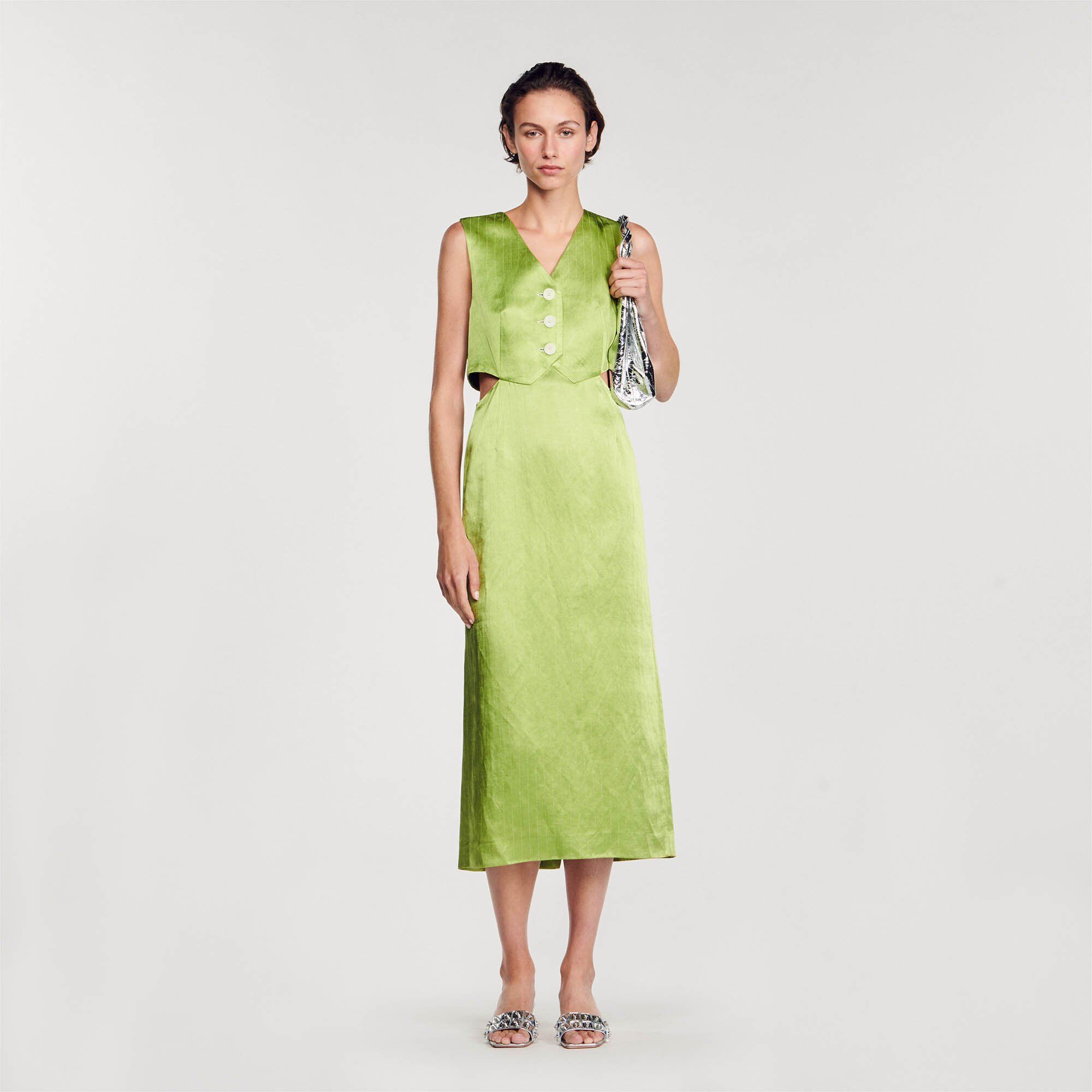 Sandro 2-in-1 midi dress - female - Olive Green - Woman-Dresses-FR 42 / US 10