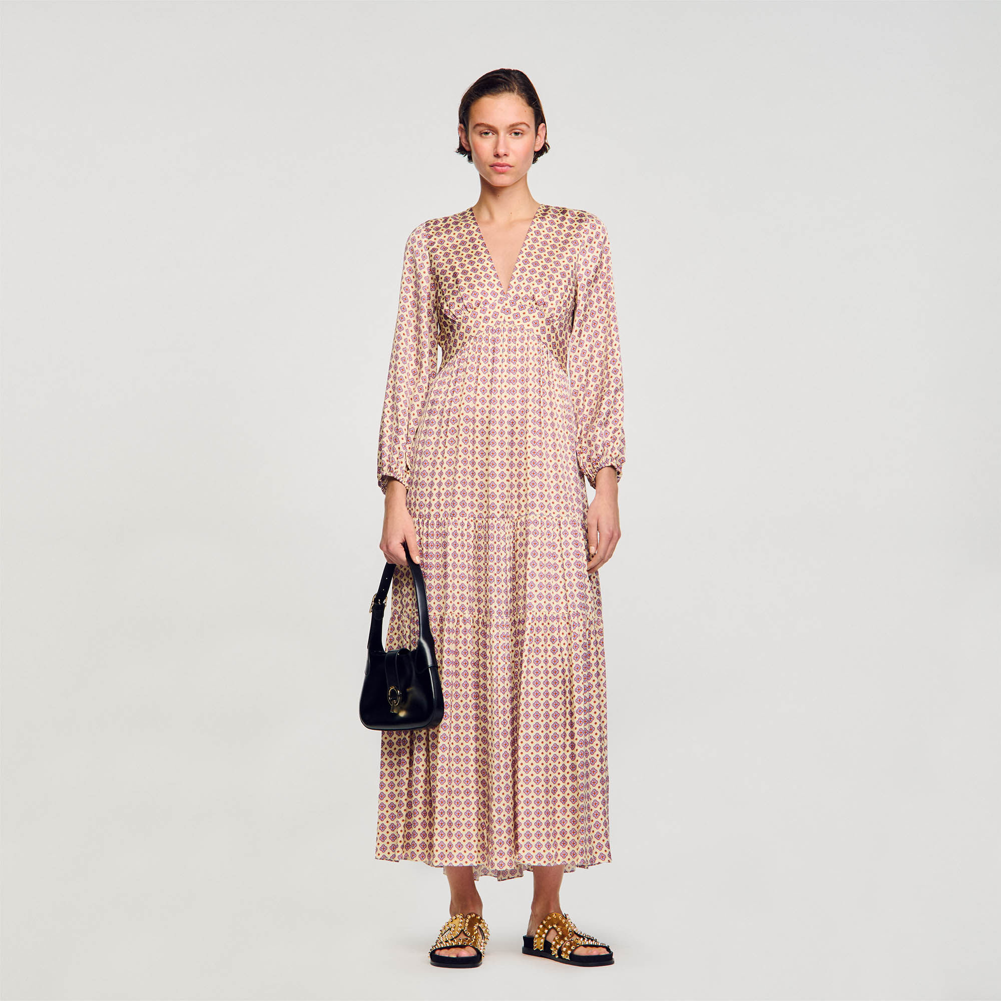 Sandro Patterned maxi dress - female - Ecru / Pink - Woman-Dresses-FR 36 / US 4