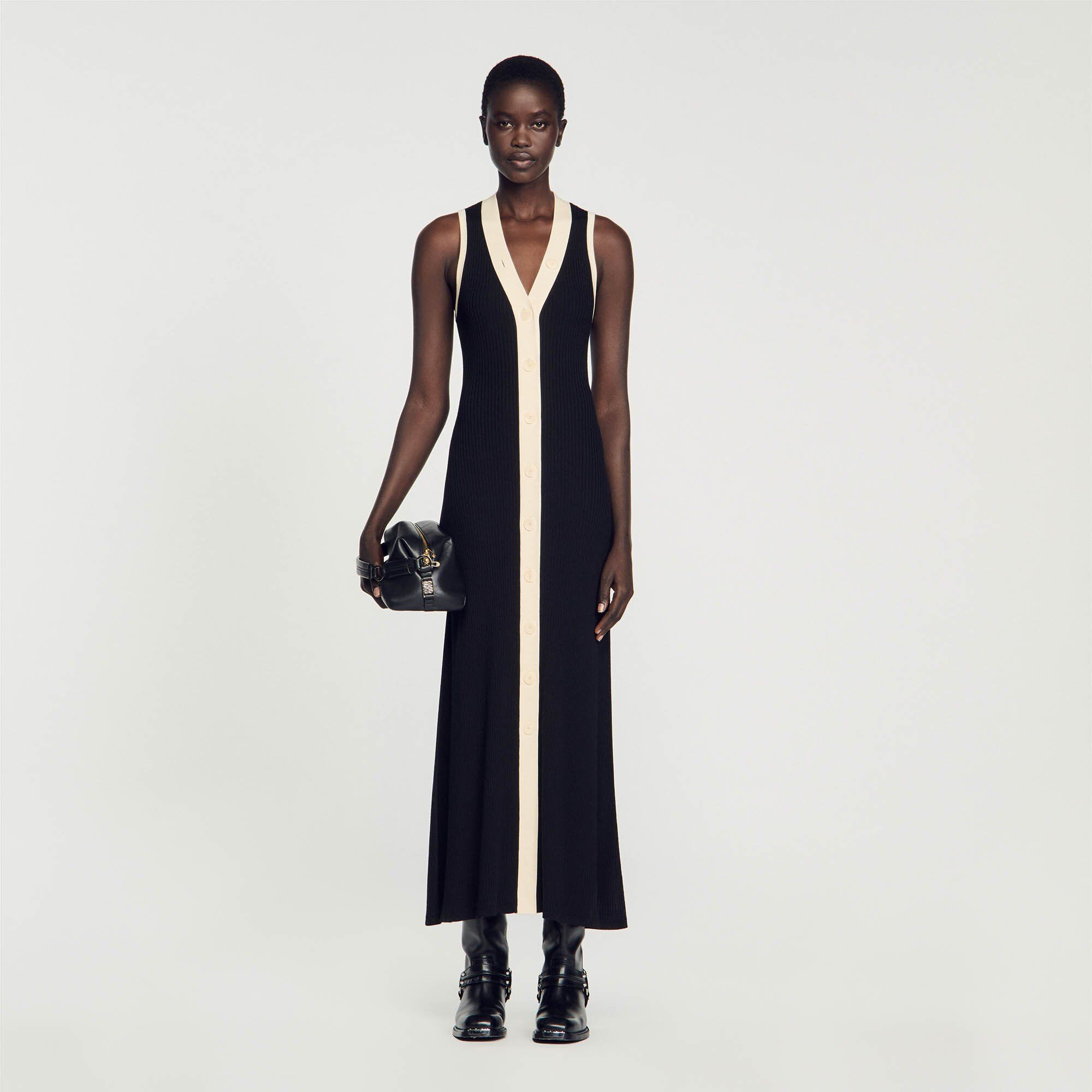 Sandro Knit maxi dress - female - Black / Ecru - Woman-Dresses-FR 38 / US 6