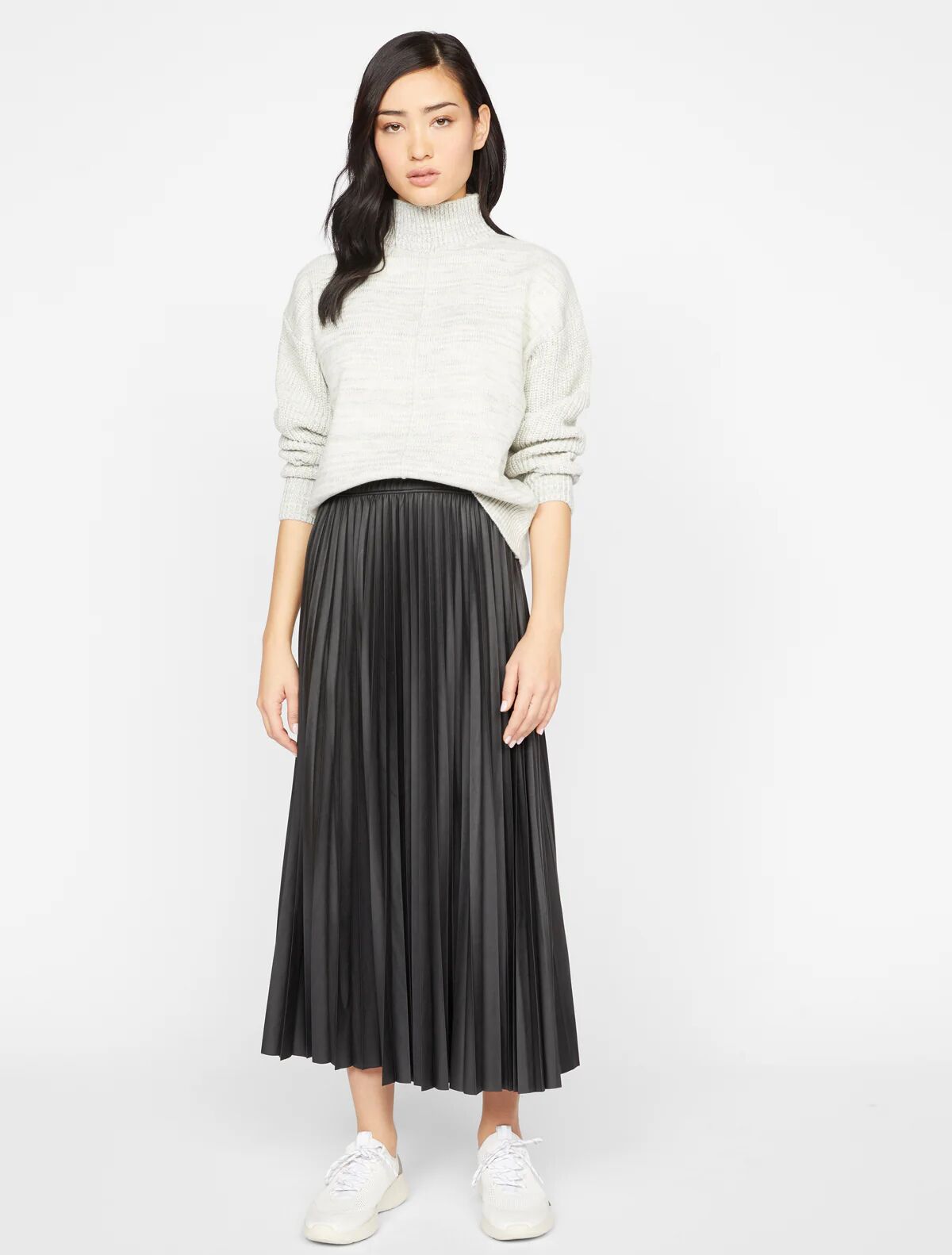 Sanctuary Clothing Top Secret Pleated Vegan Leather Midi Skirt Black / S