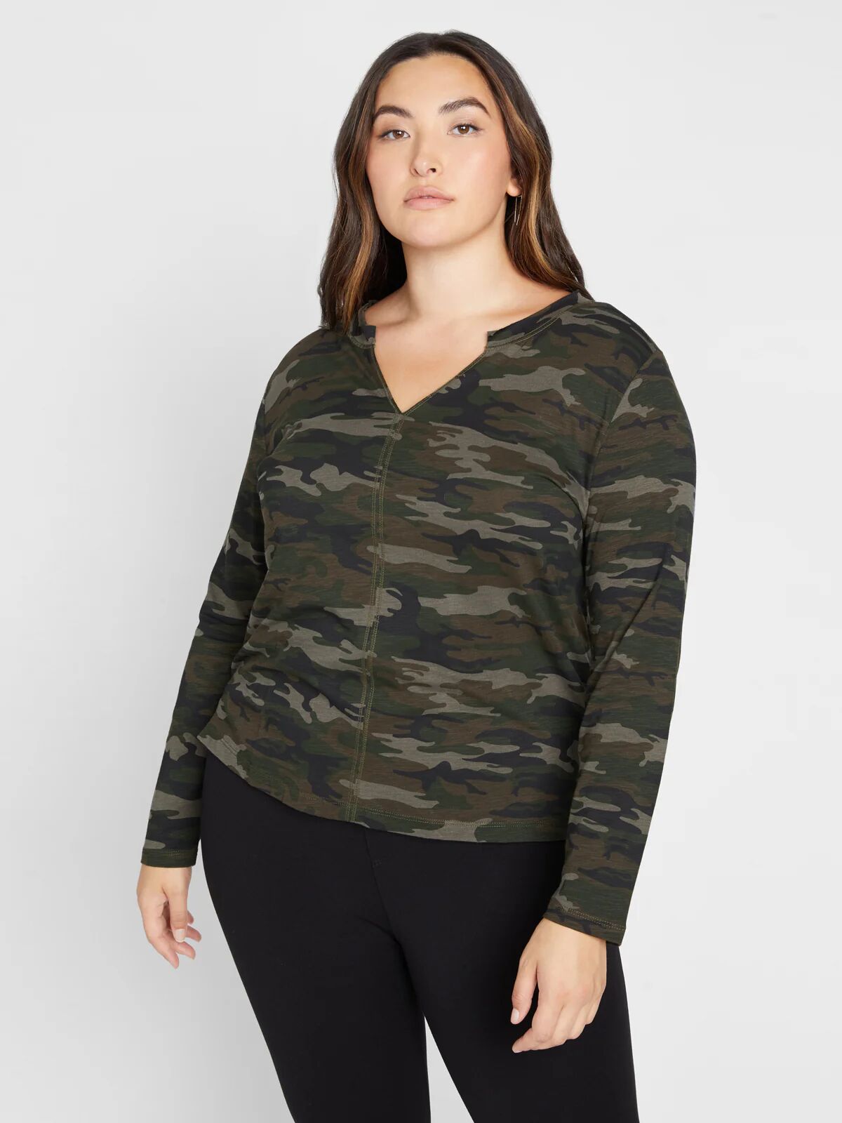 Sanctuary Clothing Long Sleeve Ives Tee Forest Camo Inclusive Collection / 2X