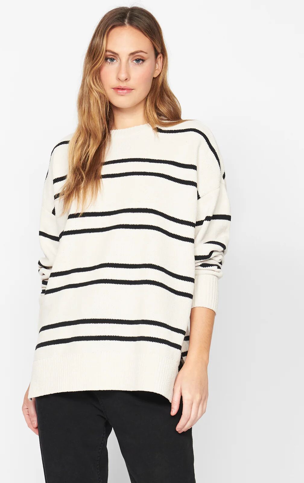 Sanctuary Clothing Everyday Sweater Tunic Soymilk and Black Stripe / S