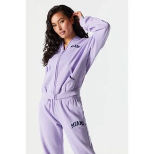 Urban Planet Miami Embroidered Zip Up Varsity Hoodie   Lilac   XL   Women's - XL