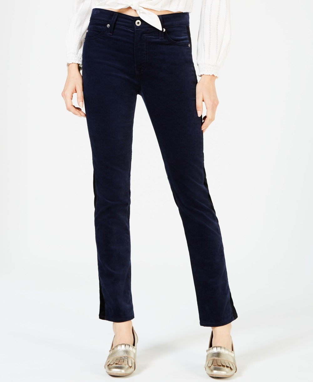 AG Jeans Women's Mari Velvet High Rise Straight Leg Jeans Blue Size 28