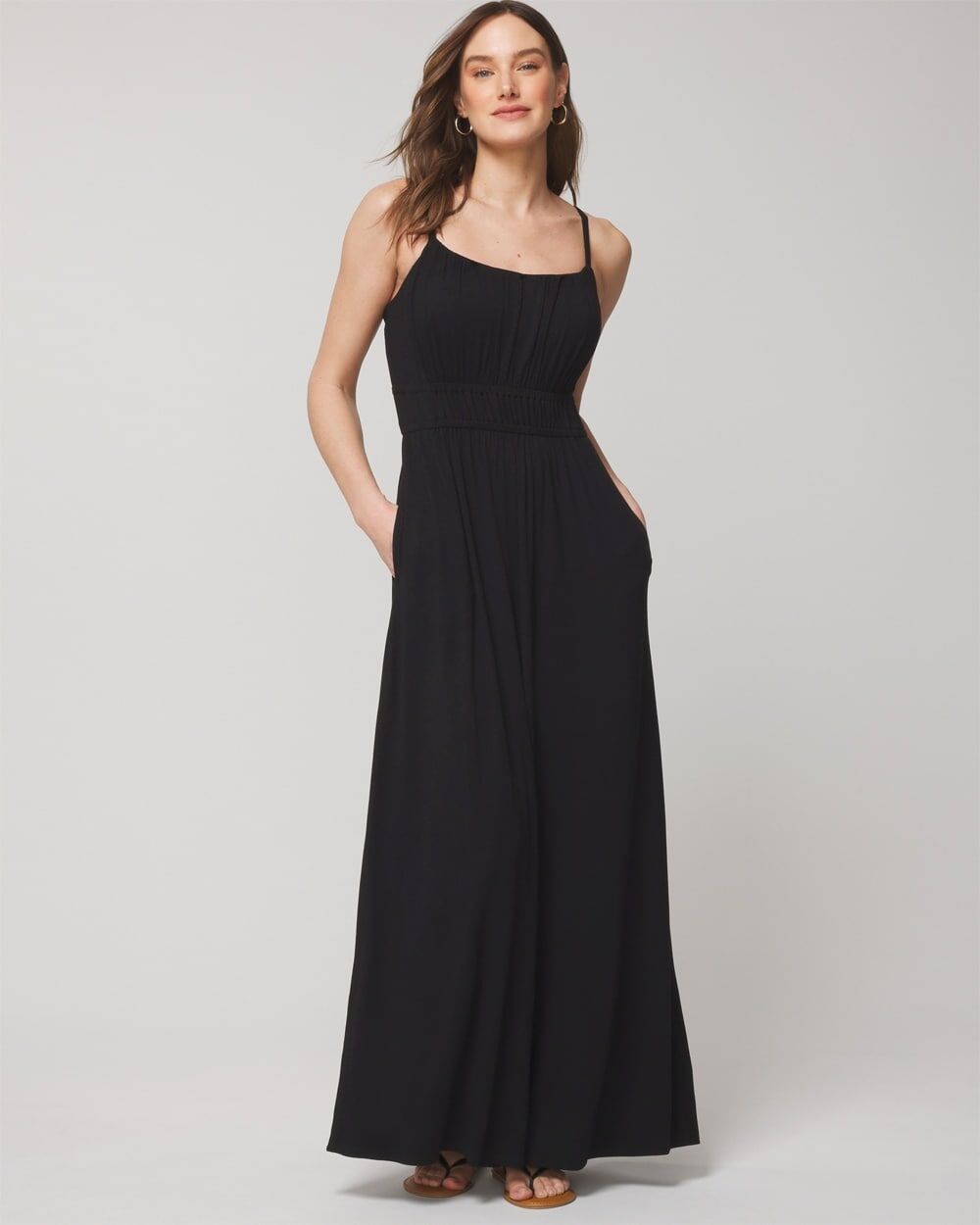 Women's Soft Jersey Shirred Bodice Maxi Bra Dress in Black size 2XL   Soma - Women - Black - 2XL