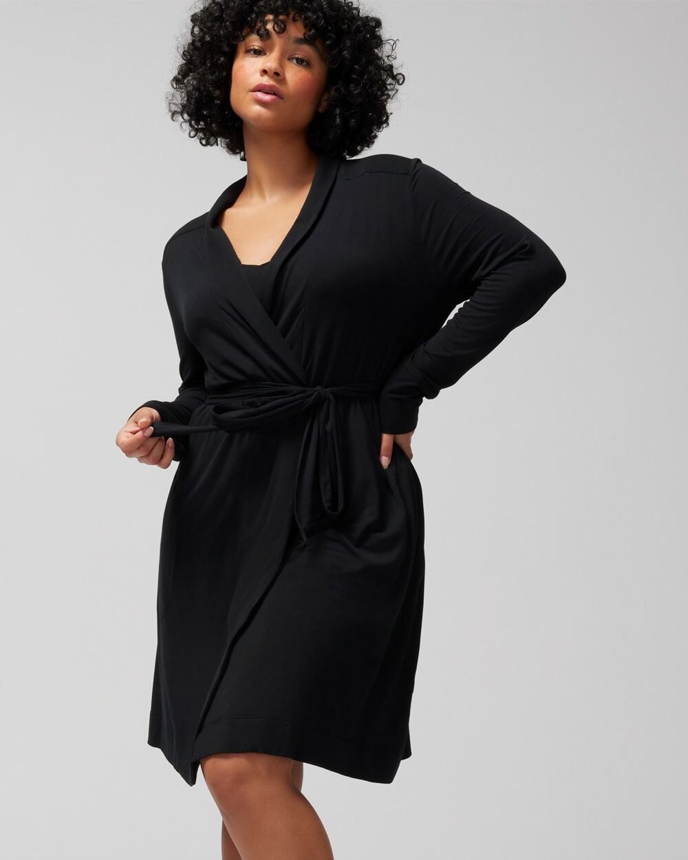 Women's Cool Nights Short Robe in Black size Large/XL   Soma - Women - Black - Large/XL
