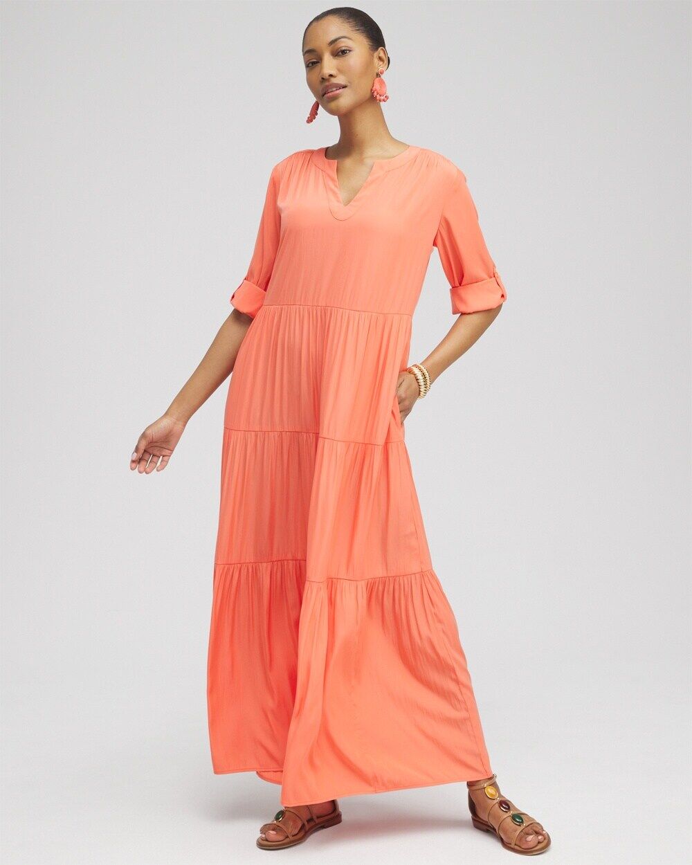 Women's Tiered A-line Maxi Dress in Nectarine size 16/18   Chico's, Easter Outfits - Nectarine - Women - Size: 16/18