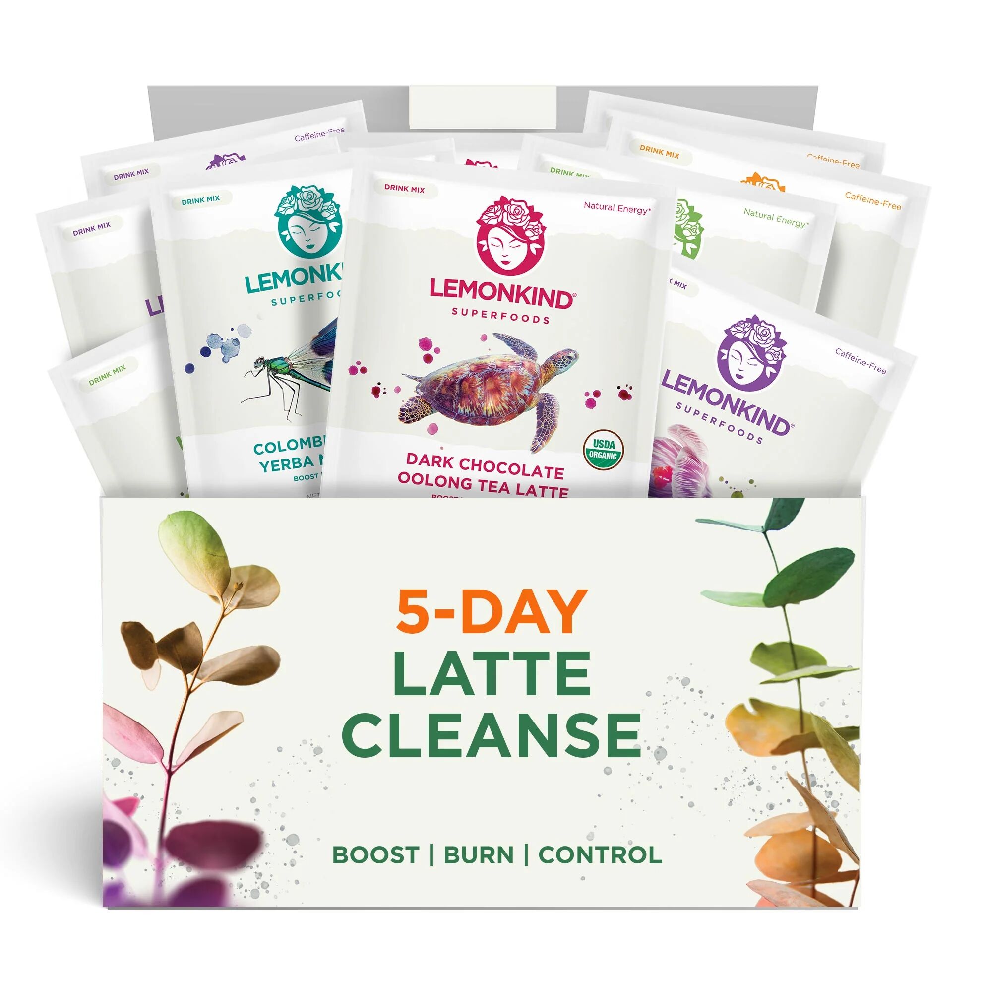 LEMONKIND 5 Day FAT-BURN Cleanse - 5 Superblend Latte Flavors with Rice Milk & Pea Protein (25 Pack)