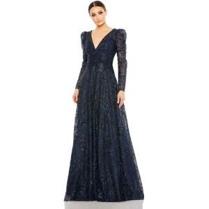 Mac Duggal Embellished V Neck Long Sleeve A Line Gown