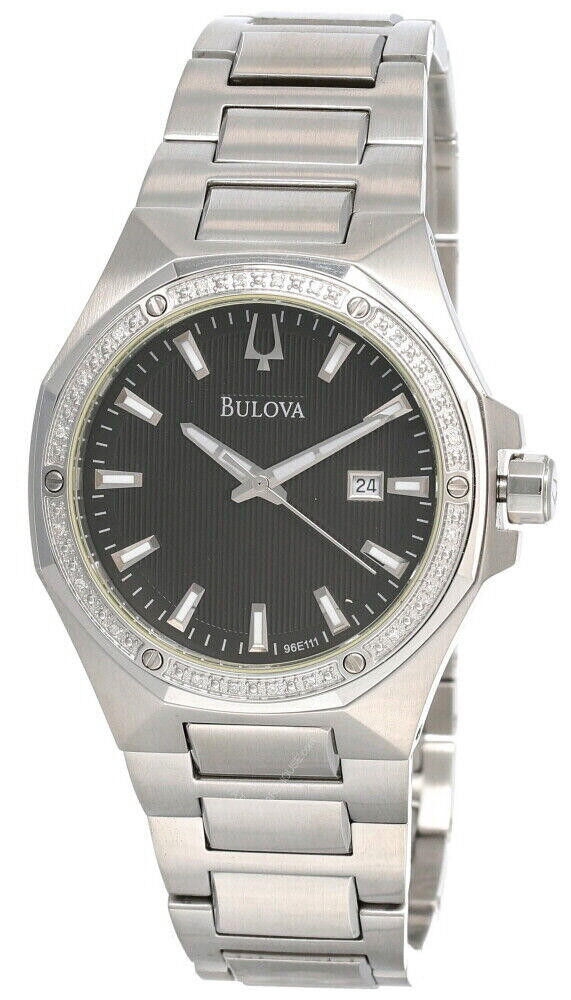 Bulova watches New Bulova 42MM Black Dial Stainless Steel Men's Watch 96E111