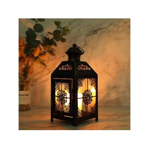 JHY DESIGN Decorative Lantern 9.5' High Metal Candle Lantern Vintage Style Hanging Lantern for Wedding Parties Indoor Outdoor(Black with Gold Brush)
