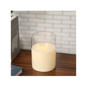 JHY DESIGN 3-Wick Glass Flameless Candles 8"High Battery Operated Dancing Flame Flickering LED Pillar Candles with 6-Hour Timer Feature Real Wax.