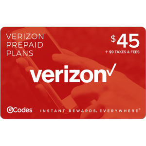 GCodes Verizon Prepaid Plan $45 + $9 Taxes & Fees Gift Card (Email Delivery)