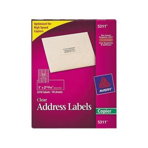 Avery Address Labels for Copiers, Permanent Adhesive, Clear, 1' x 2-13/16', 2, 310 Labels (5311)