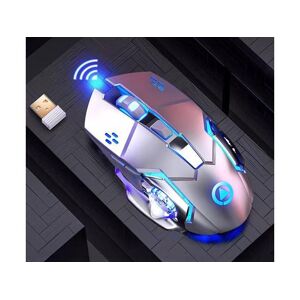 lysuntek Bluetooth Wireless Charging Mouse 2.4Ghz Luminous Office Gaming Mice Colorful Light 6 Button Scroll Wheel, Adjustable DPI, Silver-Grey Color