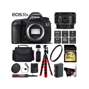Canon EOS 5DS DSLR Camera With 50mm f/1.8 STM Lens + Wireless Remote + UV Protection Filter + Case + 64GB Memory Card + Tripod + Card Reader Bundle.