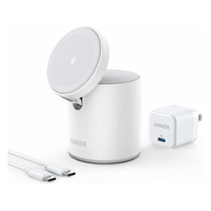 Anker 623 Magnetic Wireless Charger (MagGo), 2-in-1 Wireless Charging Station with 20W USB-C Charger, for iPhone 13/12 Series, AirPods Pro (White)