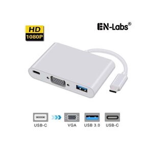 EN-Labs Enlabs USBC2VGAUAPD 3-in-1 USB Type-C to USB-C DP Charging + VGA 1080p +USB 3.0 Port Multiport Adapter Converter (DP Alt Mode) for Macbook/MacBook.