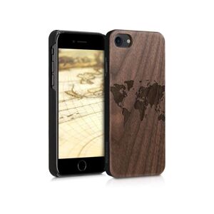 kwmobile Wood Case Compatible with Apple iPhone 7/8 / SE (2020) - Non-Slip Natural Solid Hard Wooden Protective Cover - Travel Outline Dark Brown
