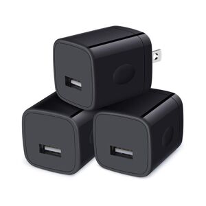 PCMART Wall Charger Cube, 1A/5V Single Port USB Wall Plug 3 Pack Travel Black Charging Block Box Adapter Compatible iPhone, Samsung Galaxy A21 A51 A71 S20.