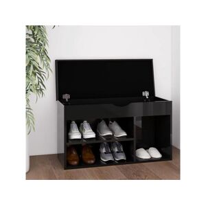 vidaXL Shoe Bench with Cushion High Gloss Black 31.5'x11.8'x18.5' Engineered Wood