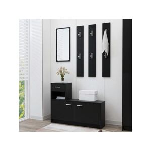 vidaXL Hallway Unit Black Engineered Wood Hall Mirror Wardrobe Furniture Set