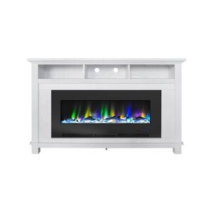 Cambridge Audio San Jose Fireplace Entertainment Stand in White with 50' Color-Changing Fireplace Insert and Driftwood Log Display