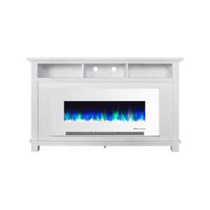 Cambridge Audio San Jose Fireplace Entertainment Stand in White with 50' Color-Changing Fireplace Insert and Crystal Rock Display