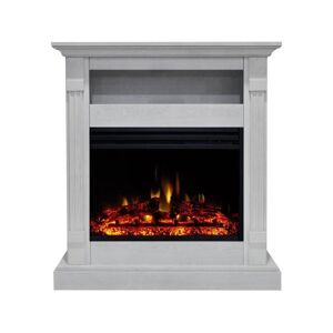 Cambridge Audio Sienna 34-In. Electric Fireplace Heater with White Mantel, Enhanced Log Display, Multi-Color Flames, and Remote Control