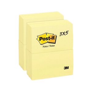 3M Post-it 655YWBD Canary Yellow Original Note Pads, 3' x 5' - Qty 24